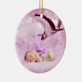 Baby Girl rosa Wolken und Storchweihnachtsfeste Keramikornament (Rechts)