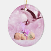 Baby Girl rosa Wolken und Storchweihnachtsfeste Keramikornament (Links)