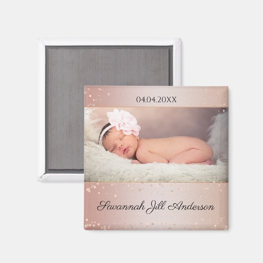 Baby Girl Rose Gold Sparkling Foto Magnet (Vorderseite/Rückseite)