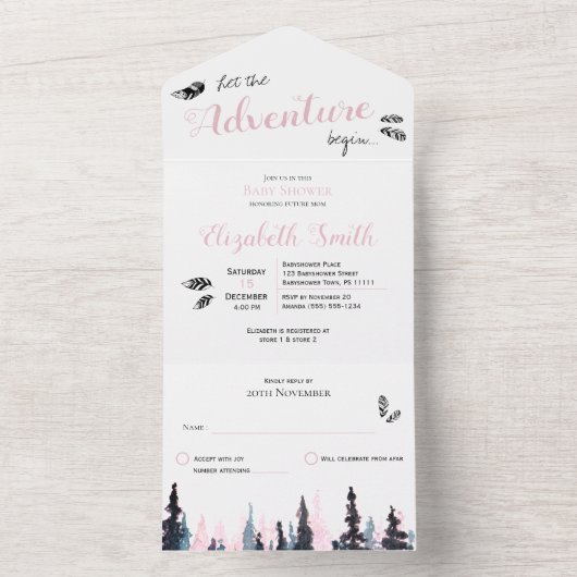 Baby Girl Rustikales Abenteuer Babydusche All In One Einladung (Innen Boden)