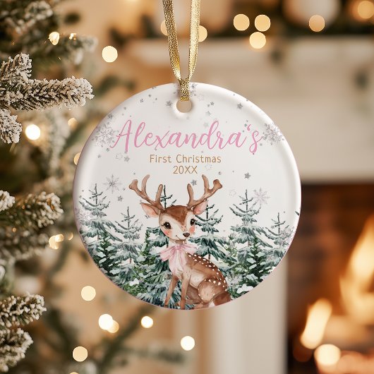 Baby Girl’s First Christmas Photo | Woodland Keramik Ornament