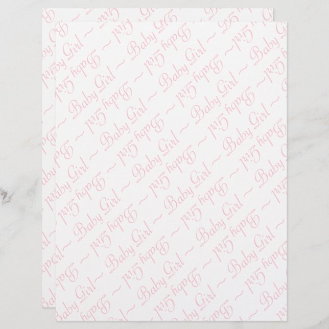 Baby Girl Script in Light Pink Scrapbooking Paper (Vorne/Hinten)