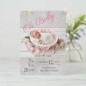 Baby Girl Script personalize Date Birth Ankündigung (Stehend Vorderseite)