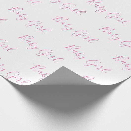 Baby Girl Script Pink Duschwrapping Paper Geschenkpapier (Ecke)