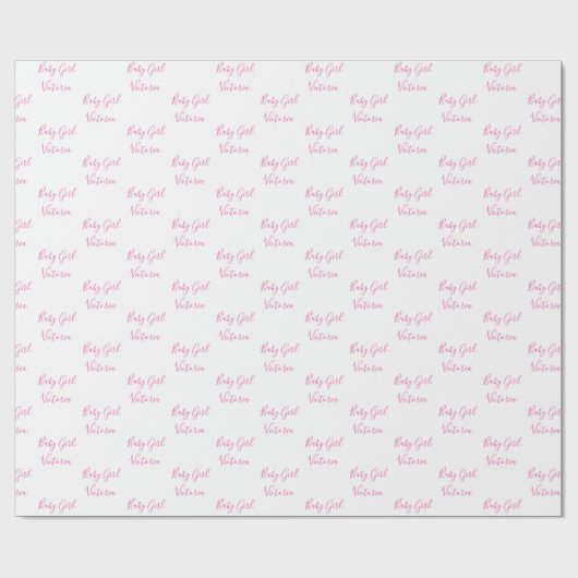Baby Girl Script Pink Personalisierter Name Geschenkpapier (Flach)