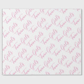 Baby Girl Script Pink Twin Girls Geschenkpapier (Flach)