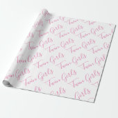 Baby Girl Script Pink Twin Girls Geschenkpapier (Ungerollt)