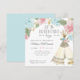 Baby Girl Shower Adventure Begin Teepee Pastel Einladung