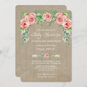 Baby Girl Shower Blume BOHO Crown Barn Wood Board Einladung (Vorne/Hinten)