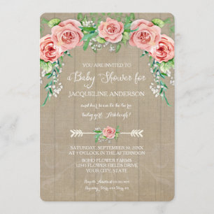 Baby Girl Shower Blume BOHO Crown Barn Wood Board Einladung