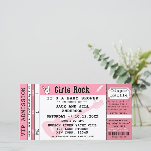 BABY GIRL SHOWER CONCERT TICKET EINLADUNG (Stehend Vorderseite)
