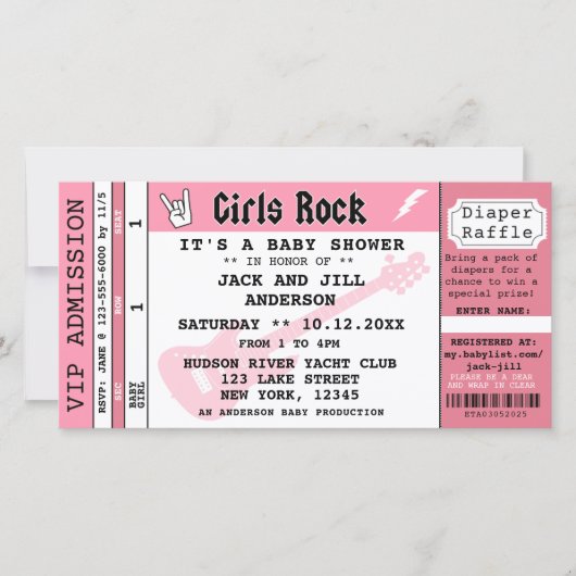 BABY GIRL SHOWER CONCERT TICKET EINLADUNG (Vorderseite)