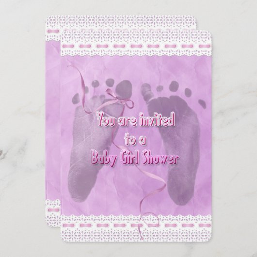 Baby Girl Shower Footprints Einladung (Vorne/Hinten)