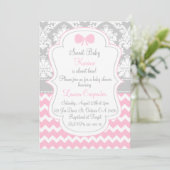 Baby girl shower invitation pink chevron and Schar Einladung (Stehend Vorderseite)
