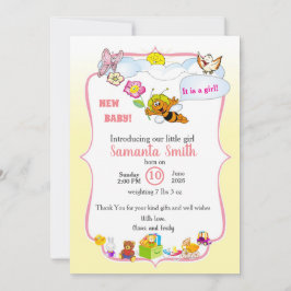 baby girl shower invitation with a cute bee einladung