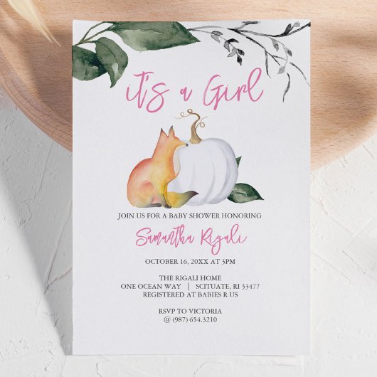 Baby Girl Shower Invitations Pumpkin and Fox Einladung