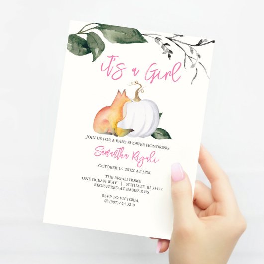 Baby Girl Shower Invitations Pumpkin and Fox Einladung