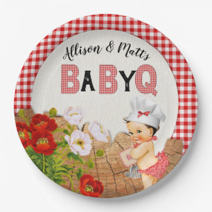 Baby Girl Shower Red Gingham Baby Q Barbeque Pappteller