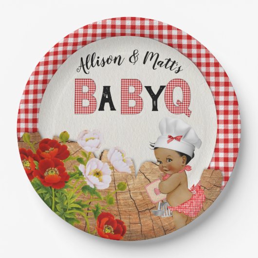 Baby Girl Shower Red Gingham Baby Q Barbeque Pappteller (Vorderseite)