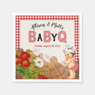 Baby Girl Shower Red Gingham Baby Q Barbeque Serviette