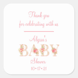 Baby Girl Shower Vielen Dank Quadratischer Aufkleber