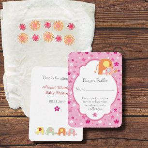 Baby Girl Shower Windel Raffle Elefanten Begleitkarte