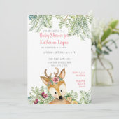 Baby Girl Showwald Boho Deer Floral Einladung (Stehend Vorderseite)