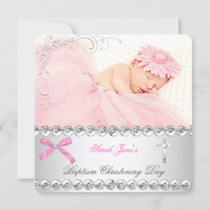 Baby Girl Silver Pink Christening Taufkreuz Ankündigung
