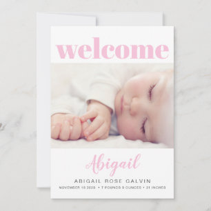 Baby Girl Simple Modern Multi Foto Pink Birth Ankündigung