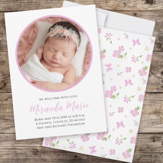 Baby Girl Simple Newborn Foto Script Floral Pink