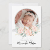 Baby Girl Simple Newborn Foto Script Floral Pink (Vorderseite)