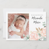 Baby Girl Simple Newborn Foto Script Pink Floral (Vorderseite)