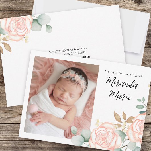 Baby Girl Simple Newborn Foto Script Pink Floral