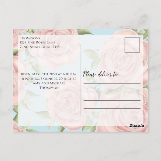 Baby Girl Simple Overlay Text Neugeborenes Foto Fl Postkarte (Rückseite)