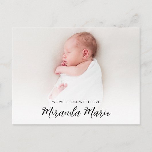 Baby Girl Simple Overlay Text Neugeborenes Foto Fl Postkarte (Vorderseite)