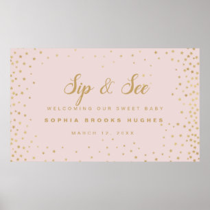Baby Girl Sip N Siehe Soft Pink & Gold Stars Willk Poster
