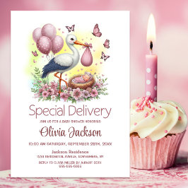 Baby Girl Special Delivery Stork Baby Dusche Einladung