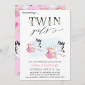 *~* Baby Girl SPRINKLE Twins Storch Einladung (Vorne/Hinten)
