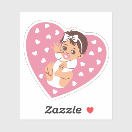 Baby Girl Sticker on Pink Heart Wave (Blatt)