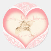 Baby Girl Stickers mit Vintagem Stork (Vorderseite)