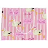 Baby Girl Storch Pink Stripes Große Geschenktüte (Rückseite)