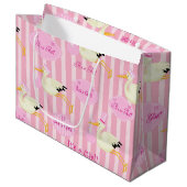 Baby Girl Storch Pink Stripes Große Geschenktüte (Vorderseite Schrägansicht)