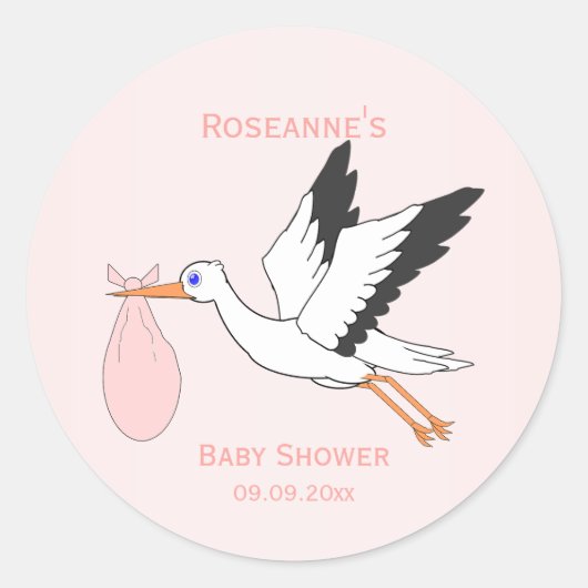Baby Girl Stork Design Baby Dusche Runder Aufkleber (Vorderseite)