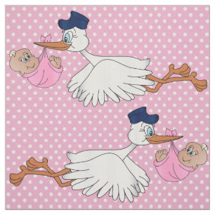 Baby Girl Stork Design Muster Stoff