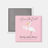 Baby Girl Stork Pink Dusche Save the Date Magnet (Vorderseite/Rückseite)