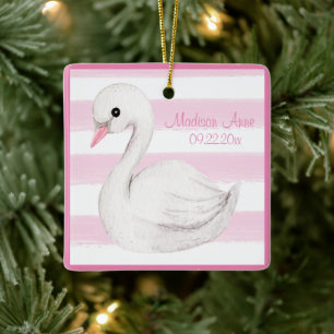 Baby Girl Swan Girly Pink Script personalize Keramikornament