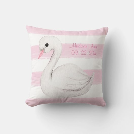 Baby Girl Swan Pink Script personalisieren Keepake Kissen (Vorderseite)