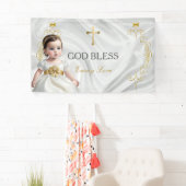 Baby Girl Taufe Christening Gold Cross Banner (Insitu)