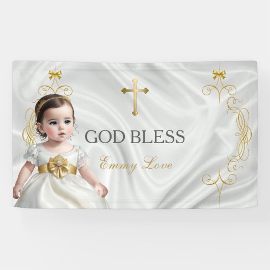 Baby Girl Taufe Christening Gold Cross Banner (Horizontal)