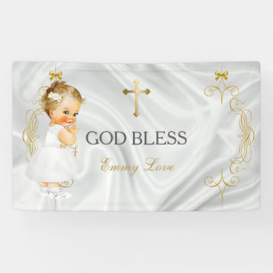 Baby Girl Taufe Christening Gold Cross Banner